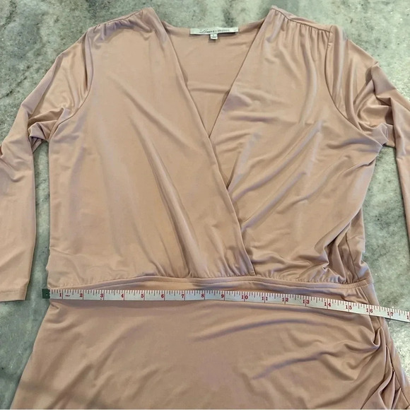 Lovers + Friends Body Con Light Pink Deep V Neck Long Sleeve Mini Dress Size L - Picture 7 of 12